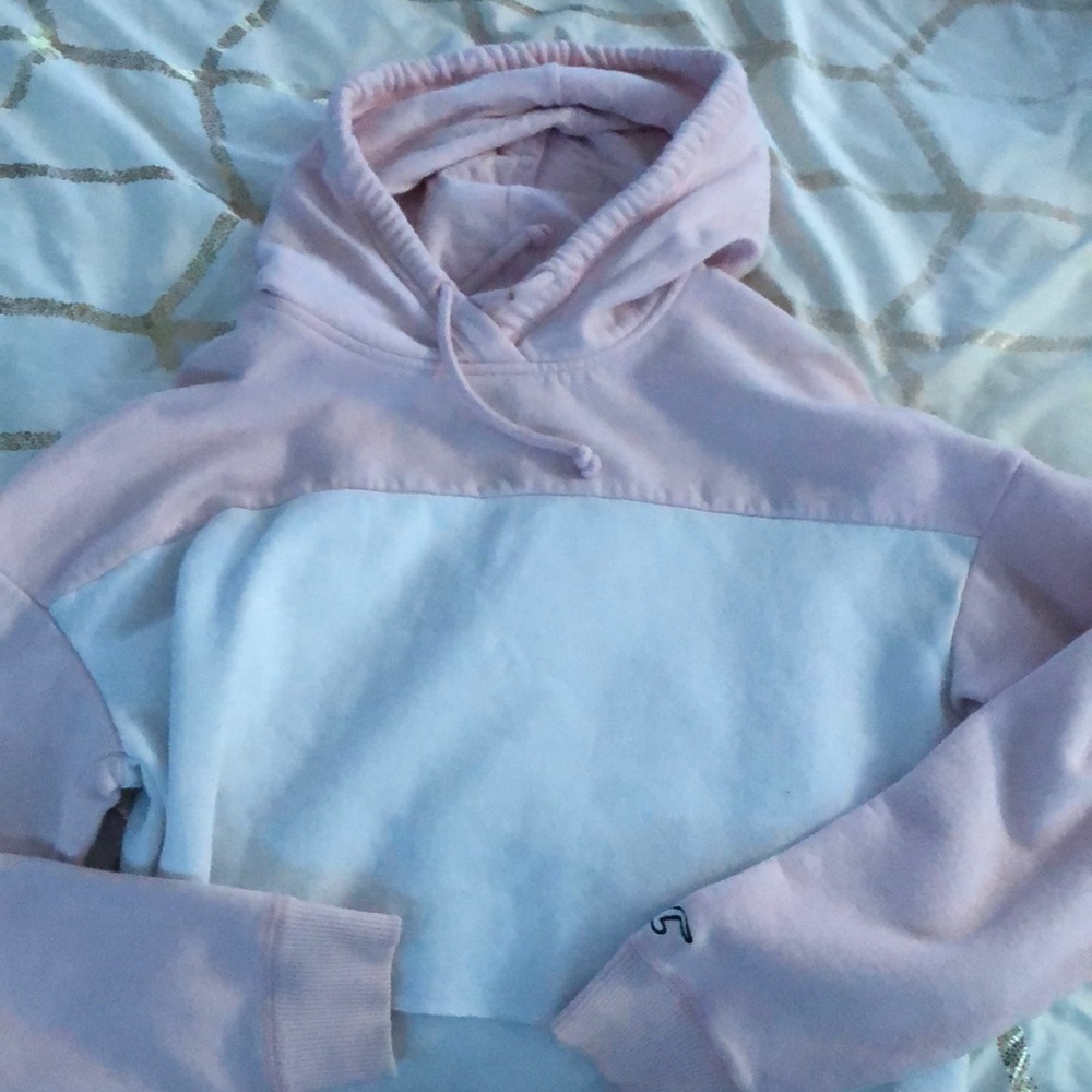 white and light pink cropped hoodie